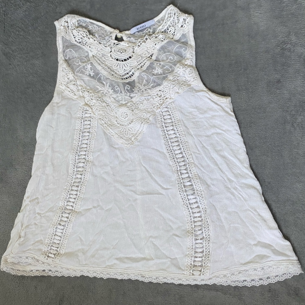 White Lacey Tank Top - Acemi - Size Small